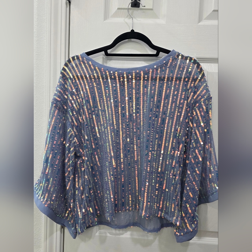 Sequin Striped Blue Women's Party Top